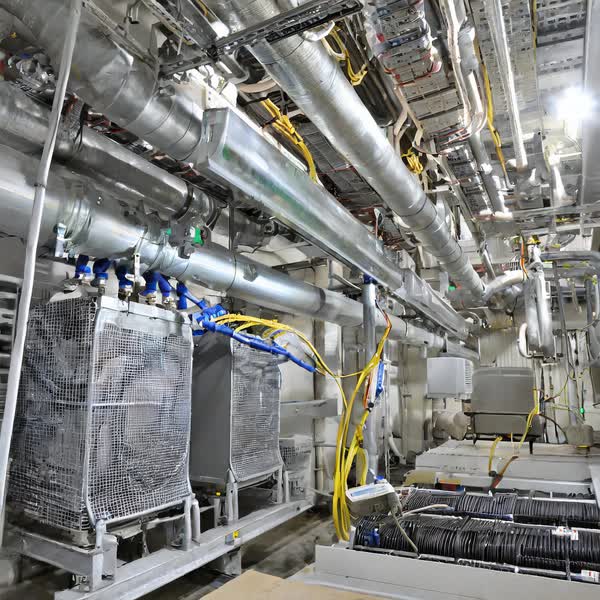 空調設備配管の作業風景